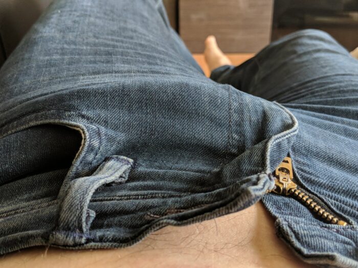 Geek N Grind's sexy teasing photo showing unzipped pants.