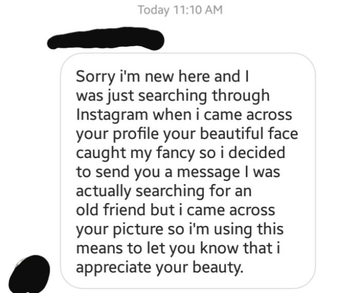 DM on Instagram from Random Stranger I don't know or follow
