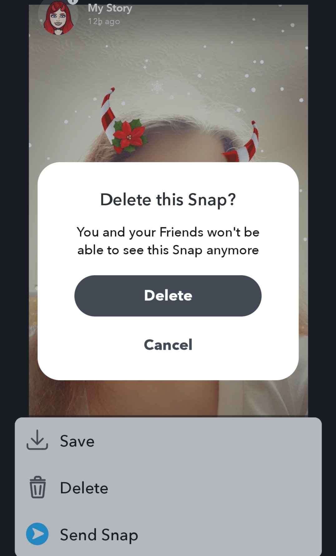 Snapchat screenshot of delete snap? prompt