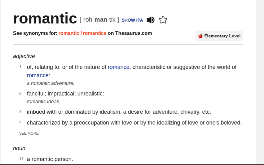 Definition of romantic from dictionary.com