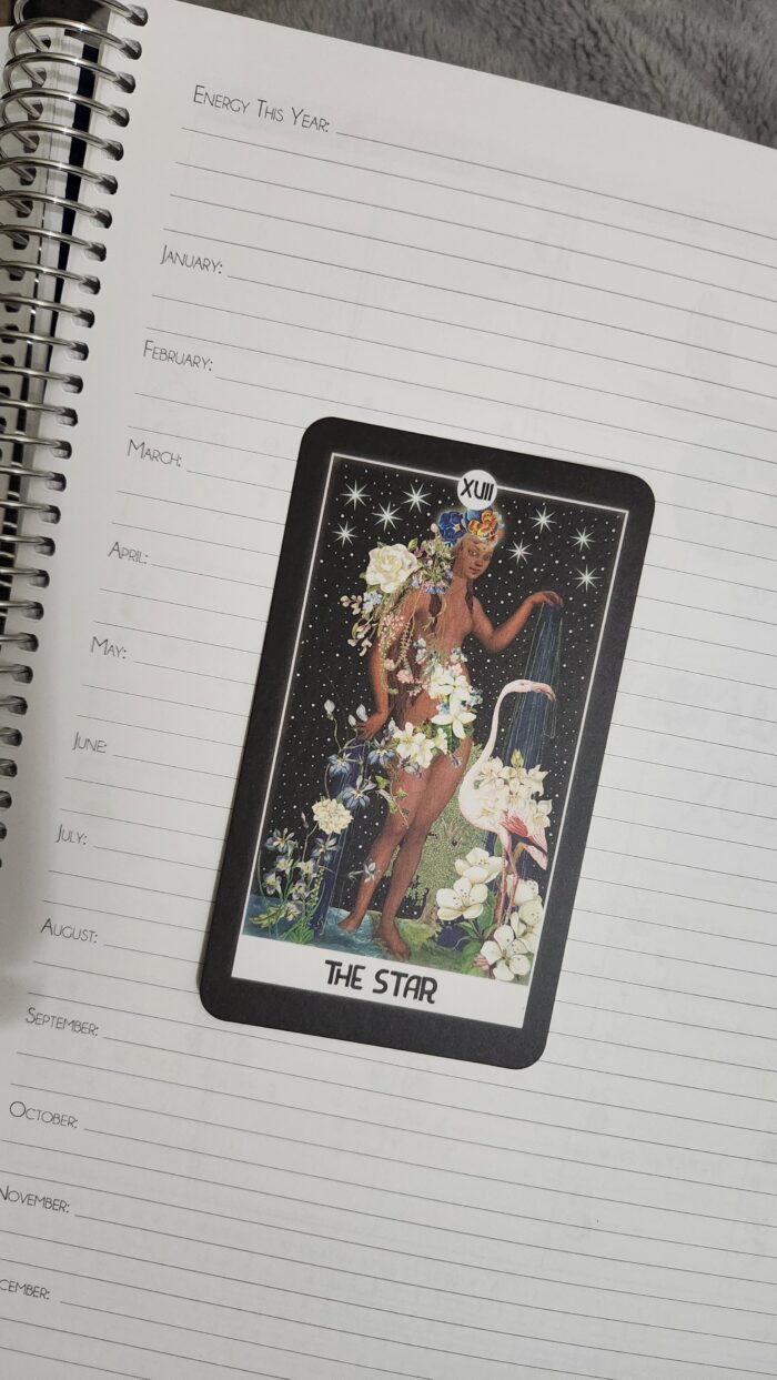 2023 Writual Tarot Journal shown with The Star from the Intuitive Night Goddess Tarot Deck